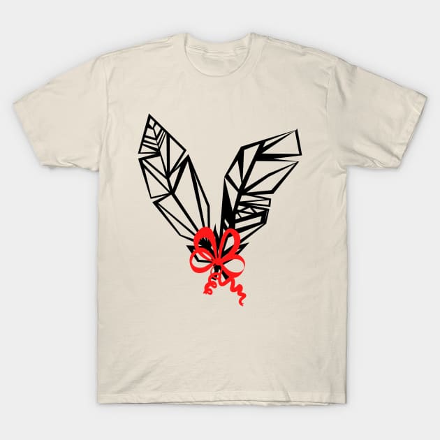 Two bird feathers and a red ribbon T-Shirt by CatCoconut-Art